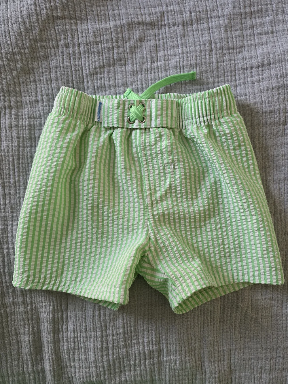 RuggedButts Green Striped Kids Swim Trunks - 3T
